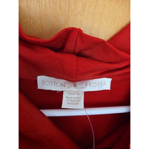 Boston Proper Womens Red Long Sleeve Cowl Neck Tunic M Trapeze Asymmetric New! - Picture 3 of 6